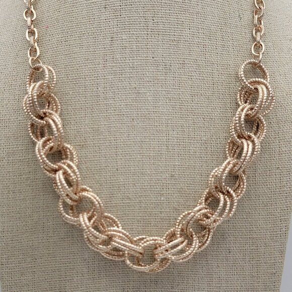INC Gold-Tone Brilliant Cut Double Circle Link Necklace 22.5 in Adjustable - Picture 1 of 6